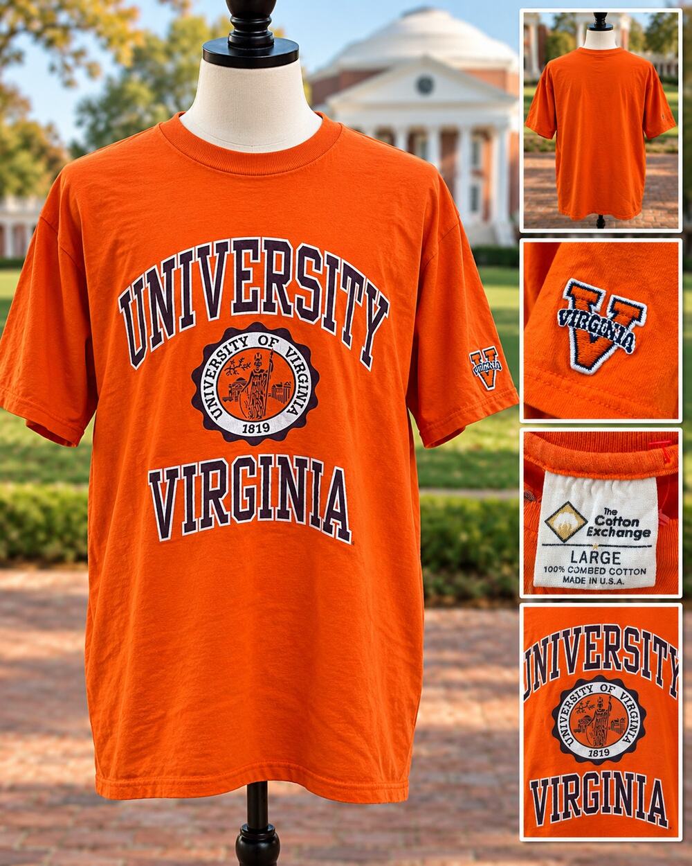 Vintage 90s The Cotton Exchange University of Virginia UVA T-Shirt Orange L